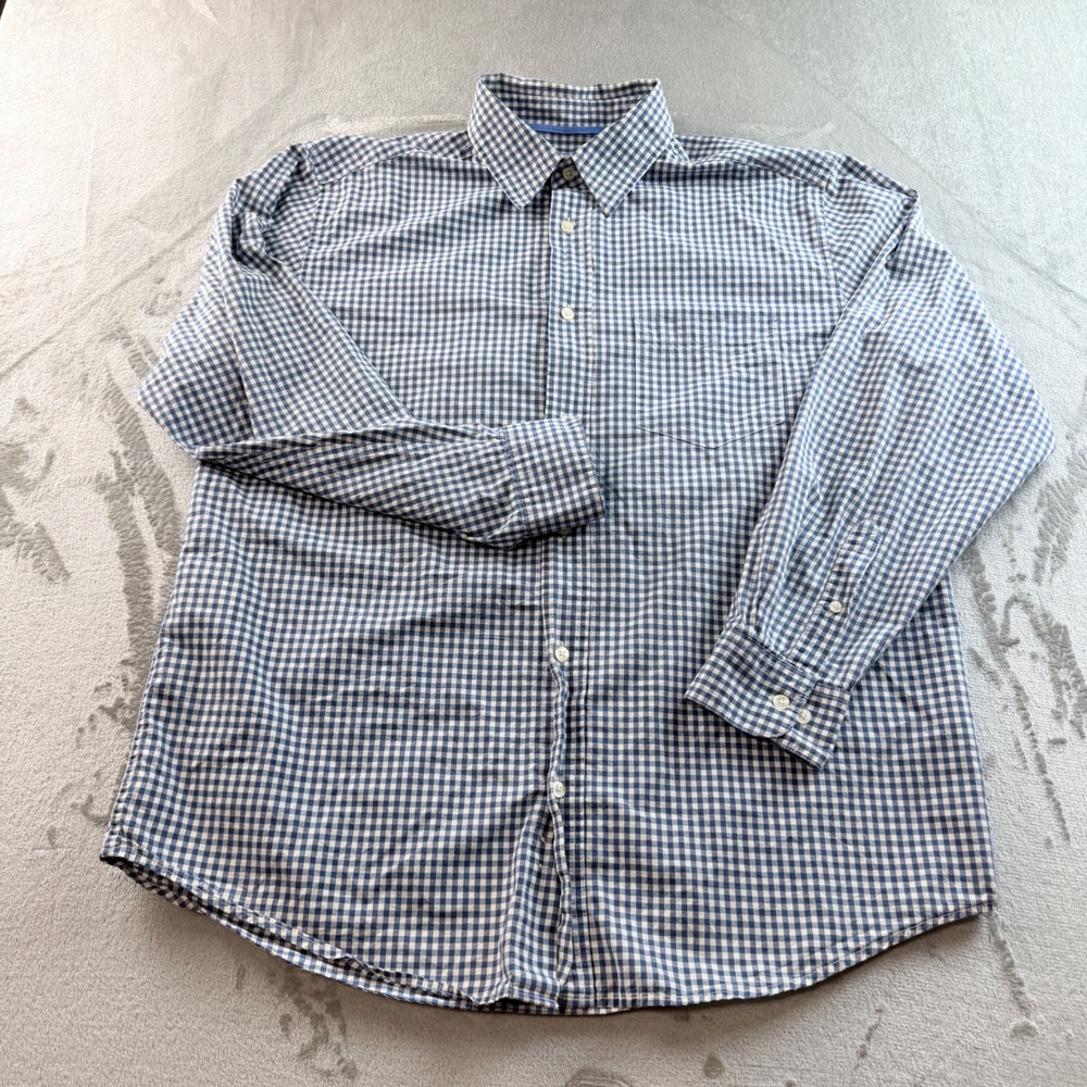 Old Navy Men's Large Blue White Gingham Check Button Down Shirt Long Sleeve